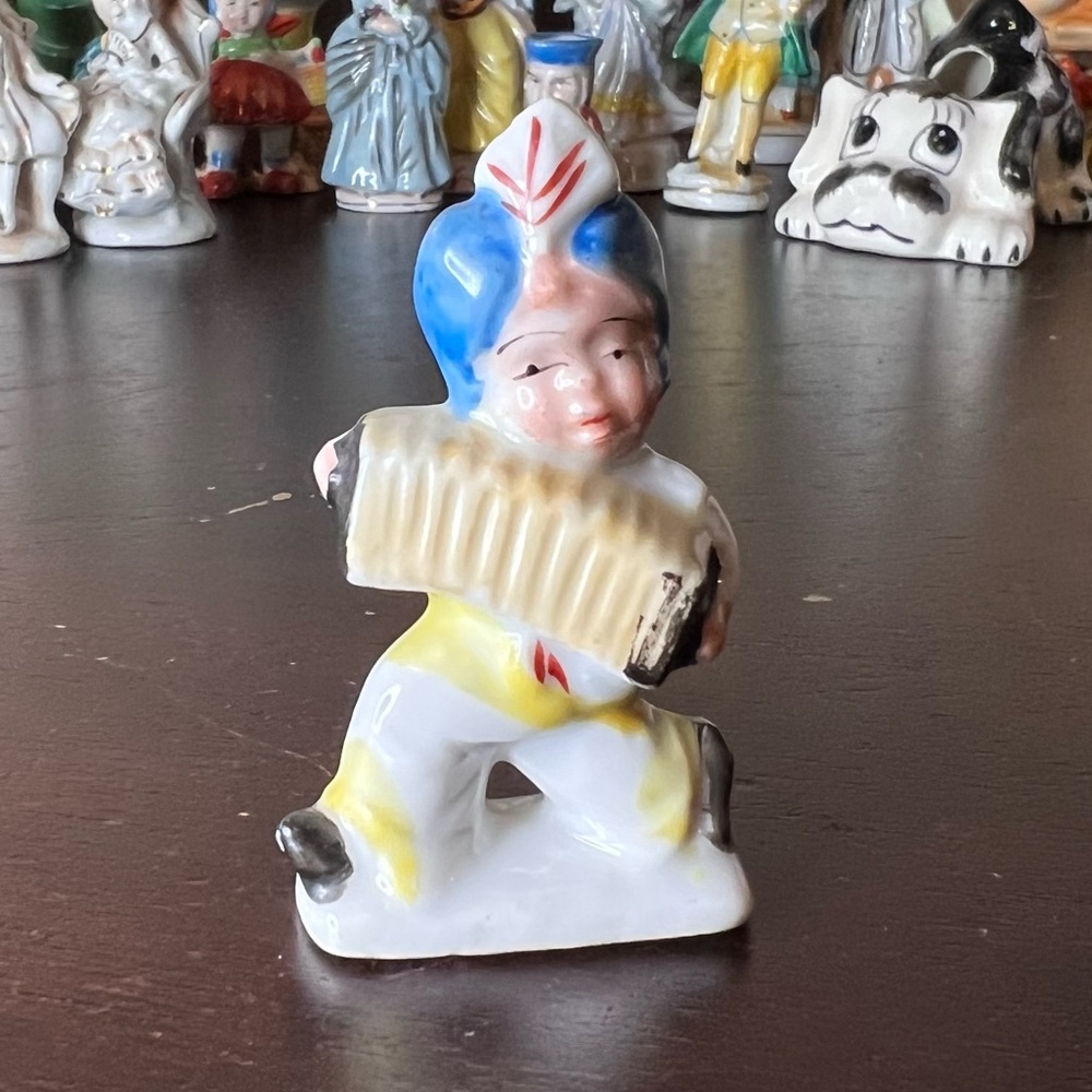 Vintage 1940's Made in Occupied Japan Porcelain Boy Playing Accordion Concertina